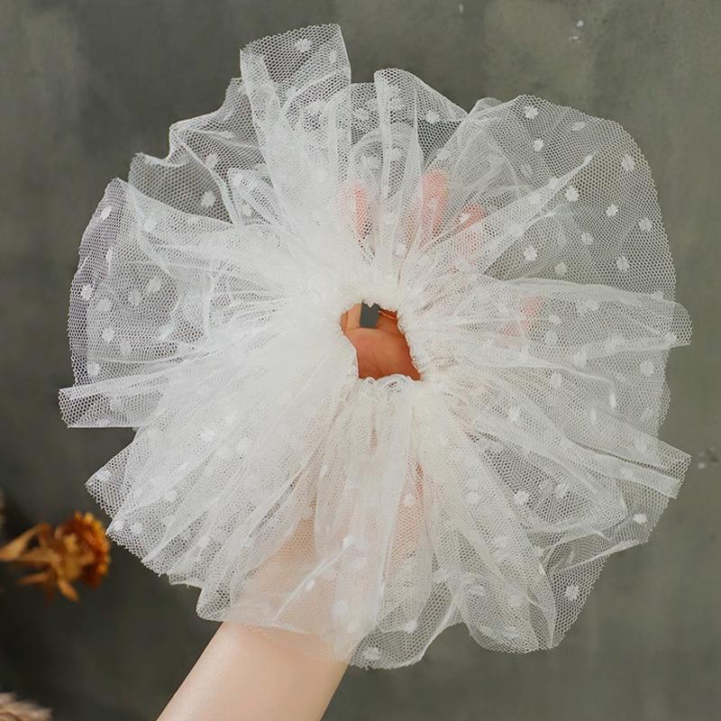 Oversized Polka Dot Lace Hair Band for Ponytails - White, Small - view 4