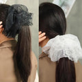 Oversized Polka Dot Lace Hair Band for Ponytails - White, Small - view 5