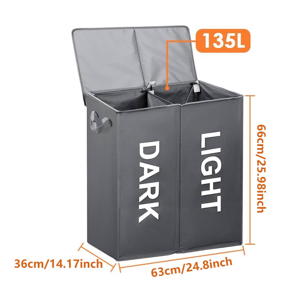 Oxford Cloth Double Laundry Basket 135L - Grey - view 4