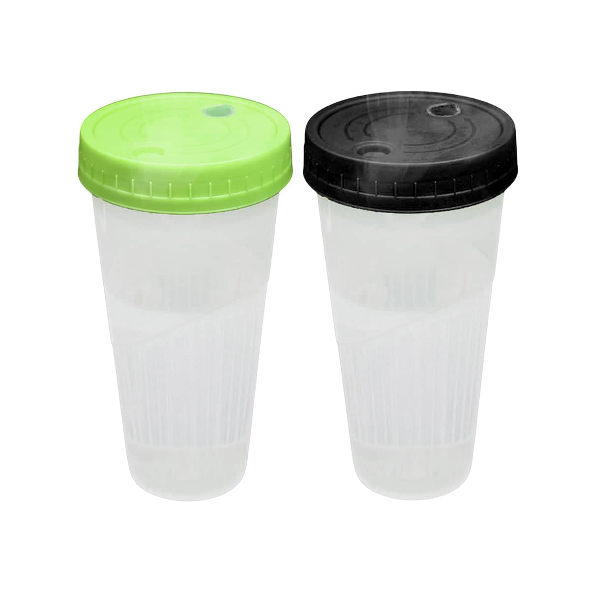 Pack of 100 Transparent 650 ml Party Drinking Cups with Green and Black Lids - view 2