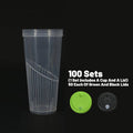 Pack of 100 Transparent 650 ml Party Drinking Cups with Green and Black Lids - view 5