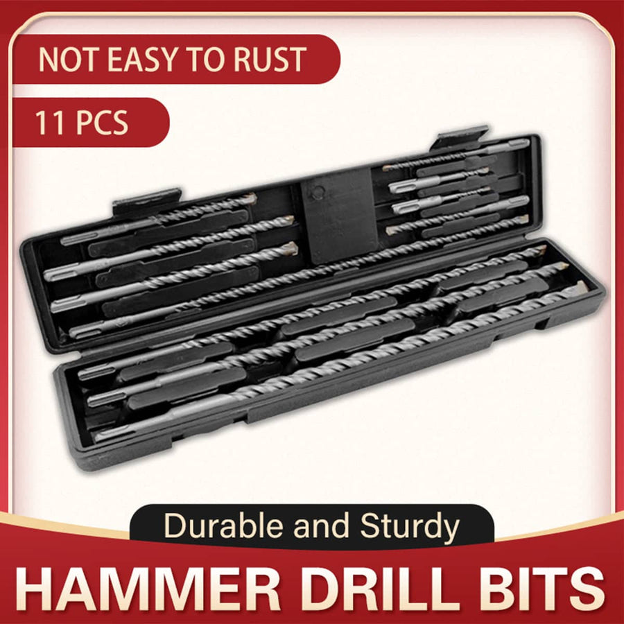 Pack of 11 Round Shank Impact Hammer Drill Bits for Concrete, Brick and Stone