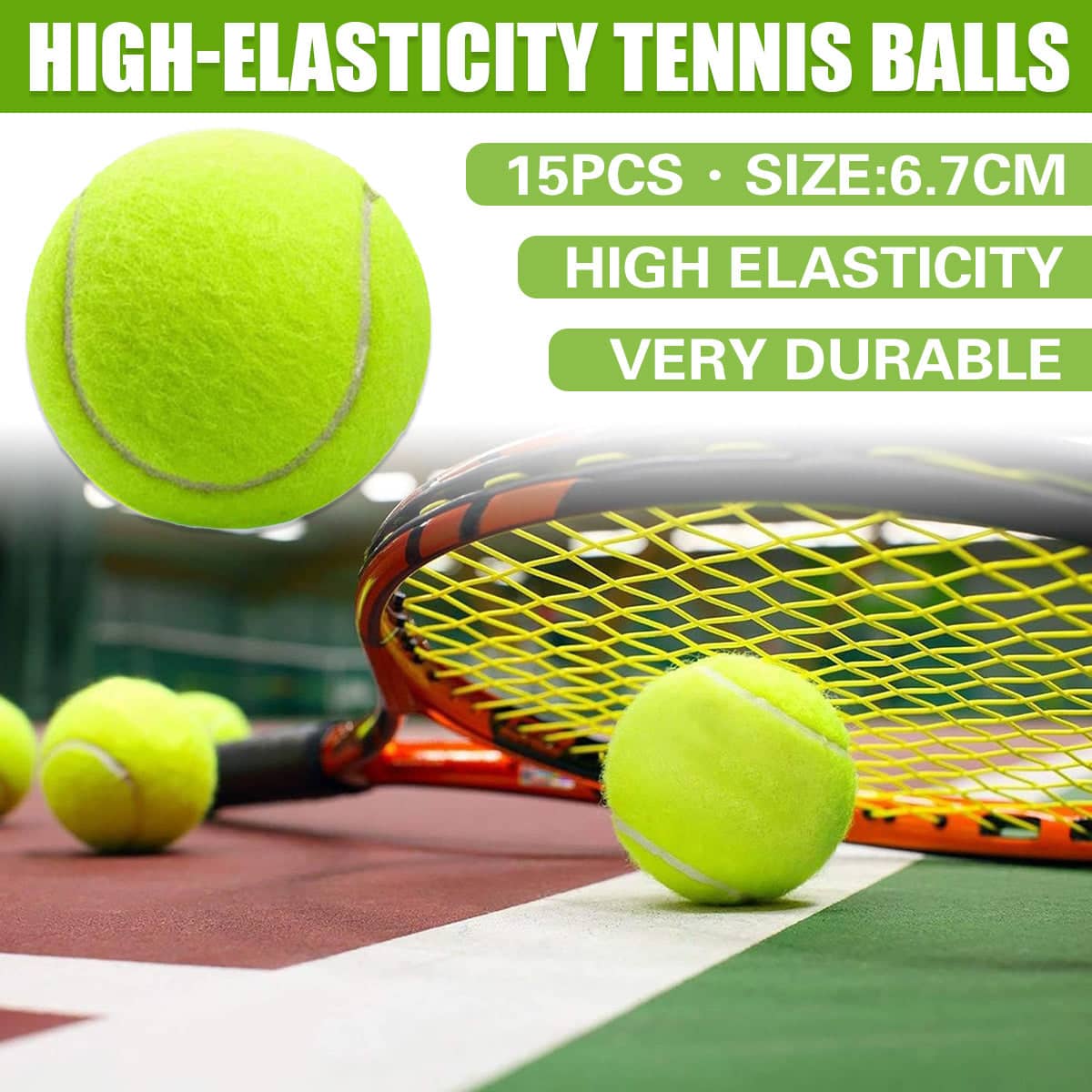 Pack of 15 High Elasticity Durable Training Tennis Balls Pressureless All Court Balls