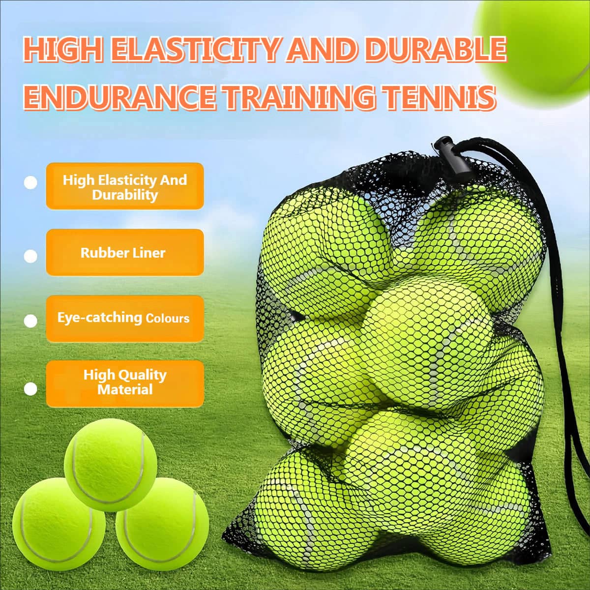 Pack of 15 High Elasticity Durable Training Tennis Balls Pressureless All Court Balls - view 5