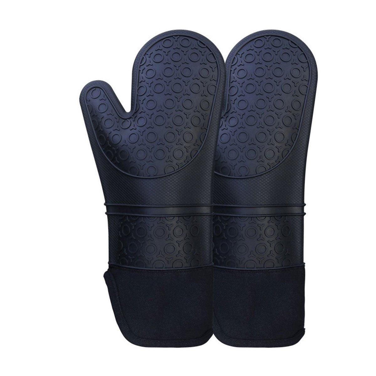 Insulated Silicone Oven Mitts, Heat Resistant Kitchen Gloves, Pack of 2 - Black