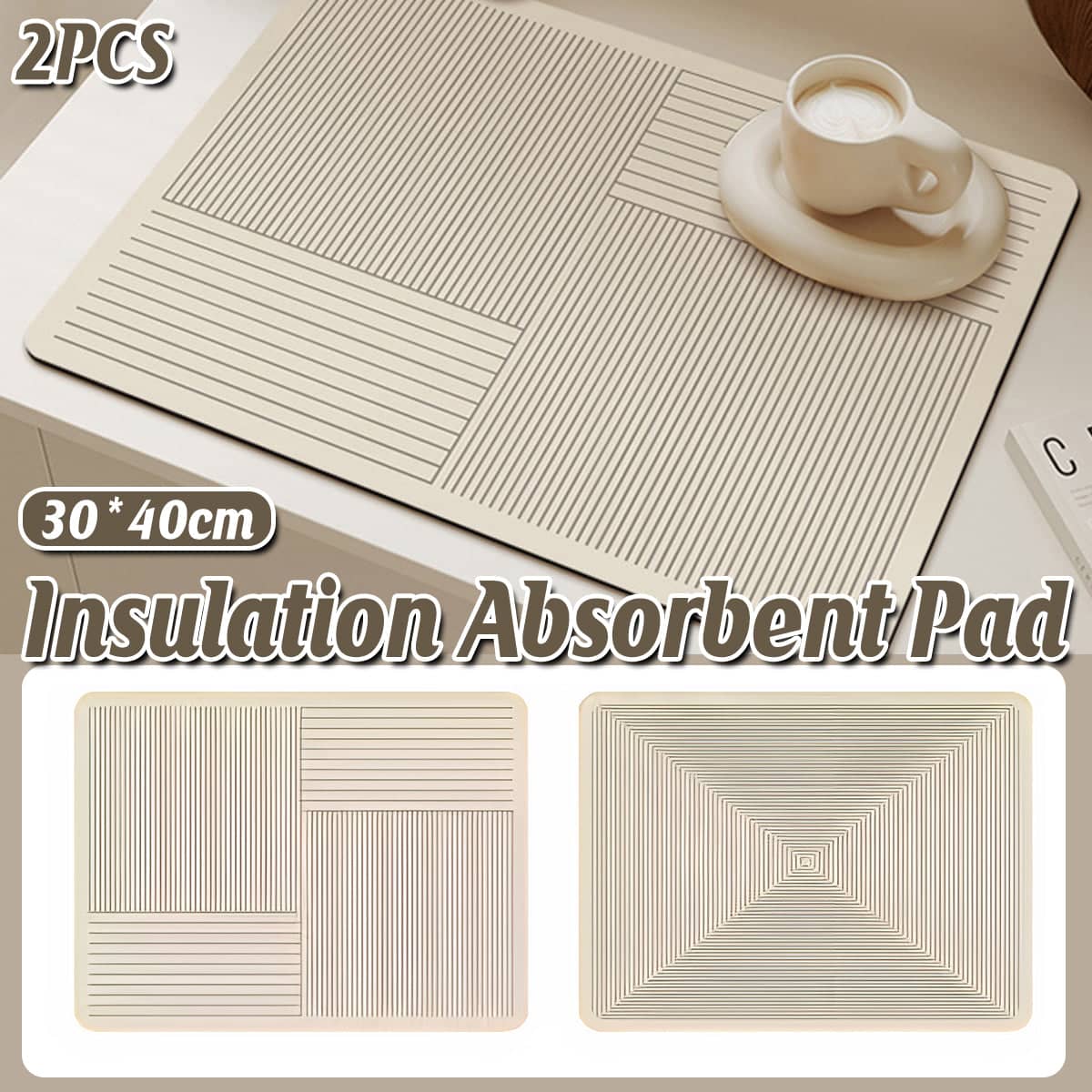 Pack of 2 Kitchen Absorbent Pad Heat Insulation Mat Draining Countertop - Diagonal Stripe Pattern - view 2