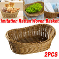 Pack of 2 Rattan Style Yuanbao Fruit Trays Woven Storage Basket for Living Room