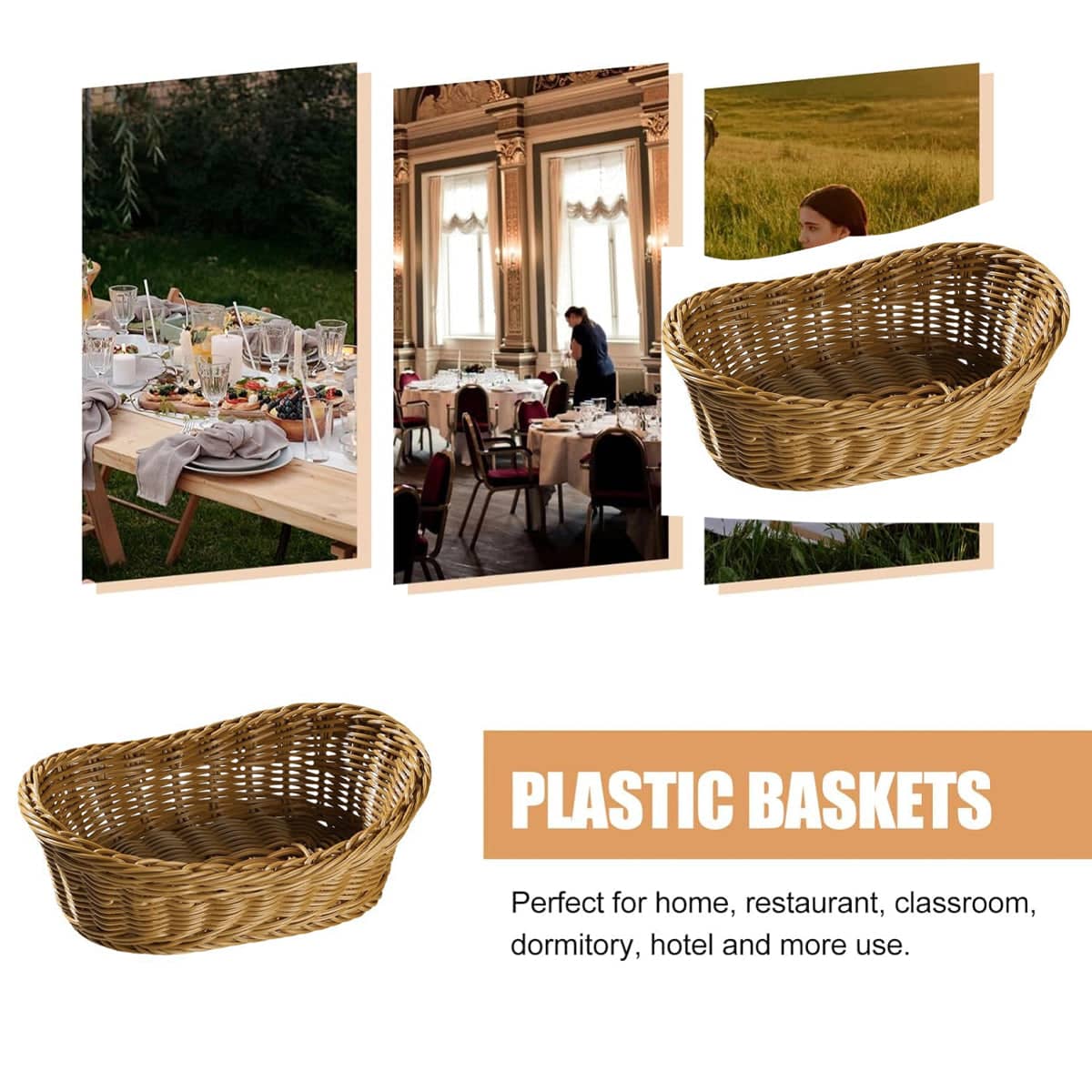 Pack of 2 Rattan Style Yuanbao Fruit Trays Woven Storage Basket for Living Room - view 5