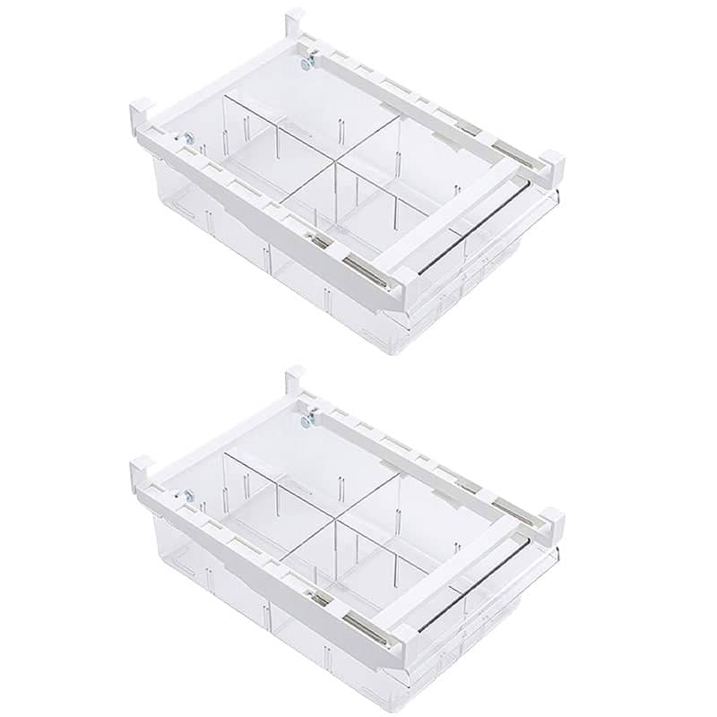 Pack of 2 Refrigerator Storage Drawer Fridge Organiser Rack Egg Holder - 4 Grid Dividers