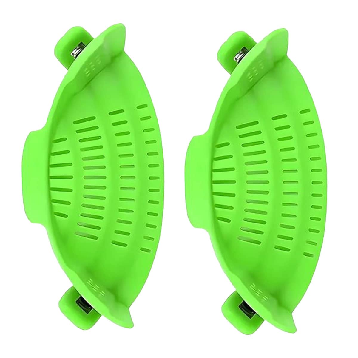 Pack of 2 Silicone Clip on Pot Strainers for Draining Pasta and Vegetables - Green