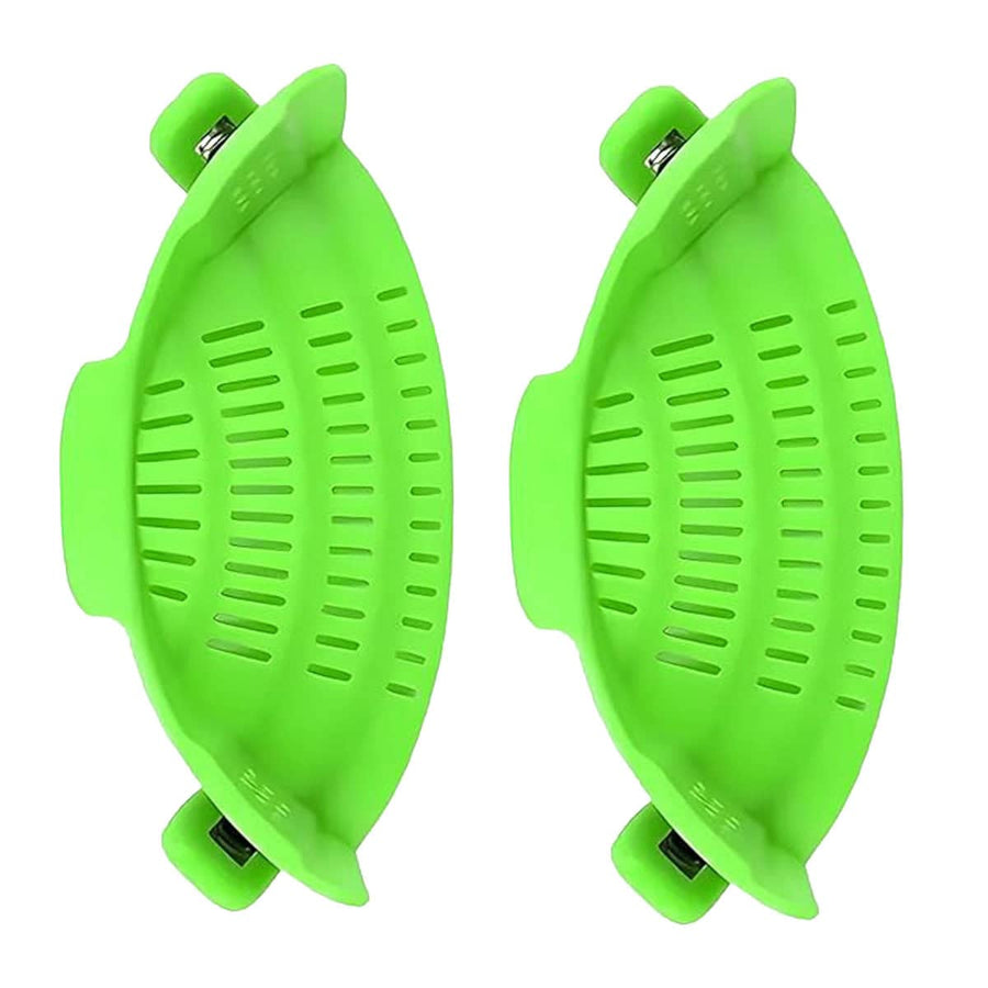 Pack of 2 Silicone Clip on Pot Strainers for Draining Pasta and Vegetables - Green