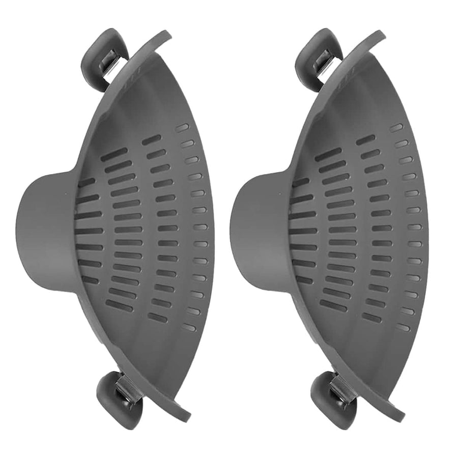 Pack of 2 Silicone Clip on Pot Strainers for Draining Pasta and Vegetables - Grey