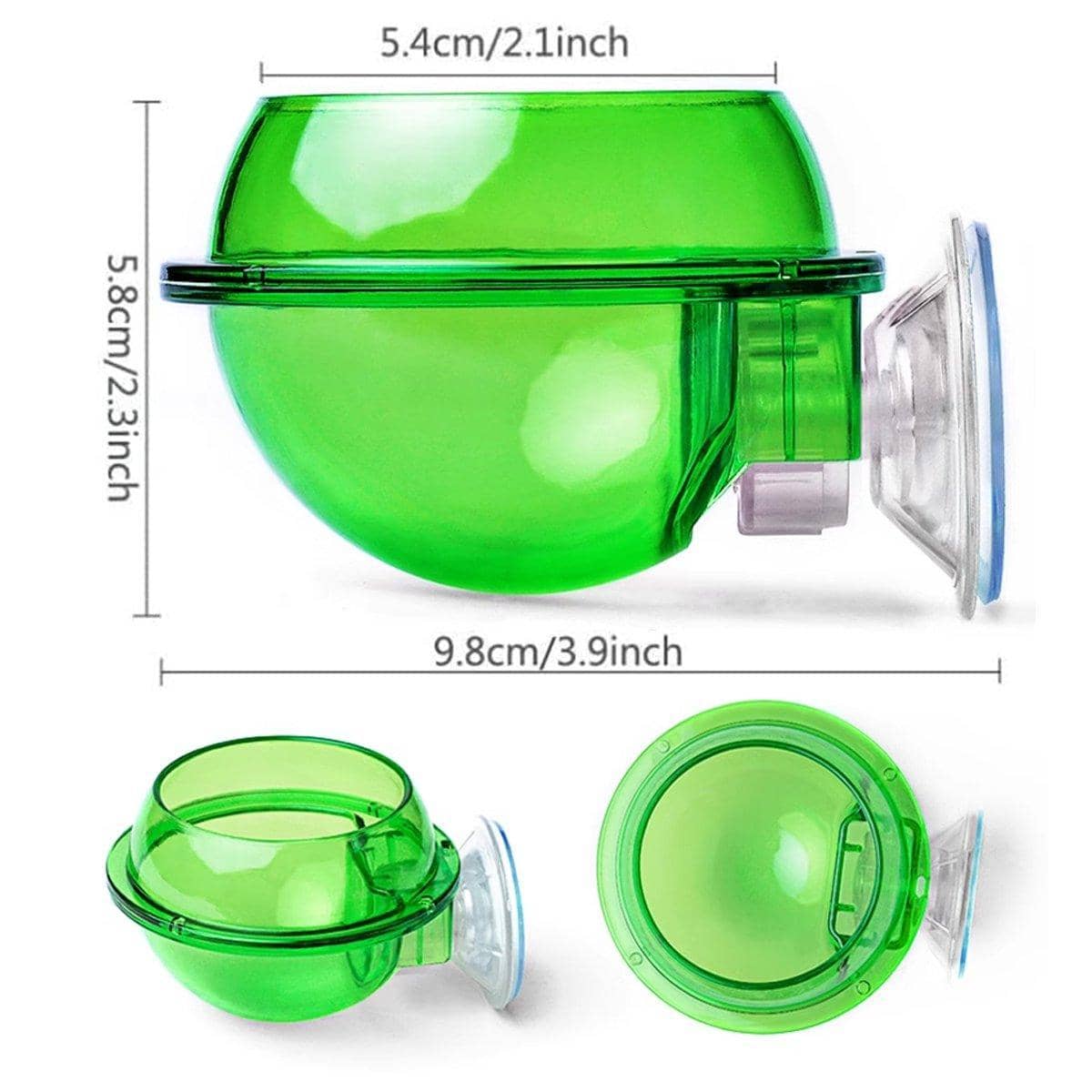 Pack of 2 Suction Cup Reptile Feeder Bowls for Water and Live Food - Transparent Green - view 3