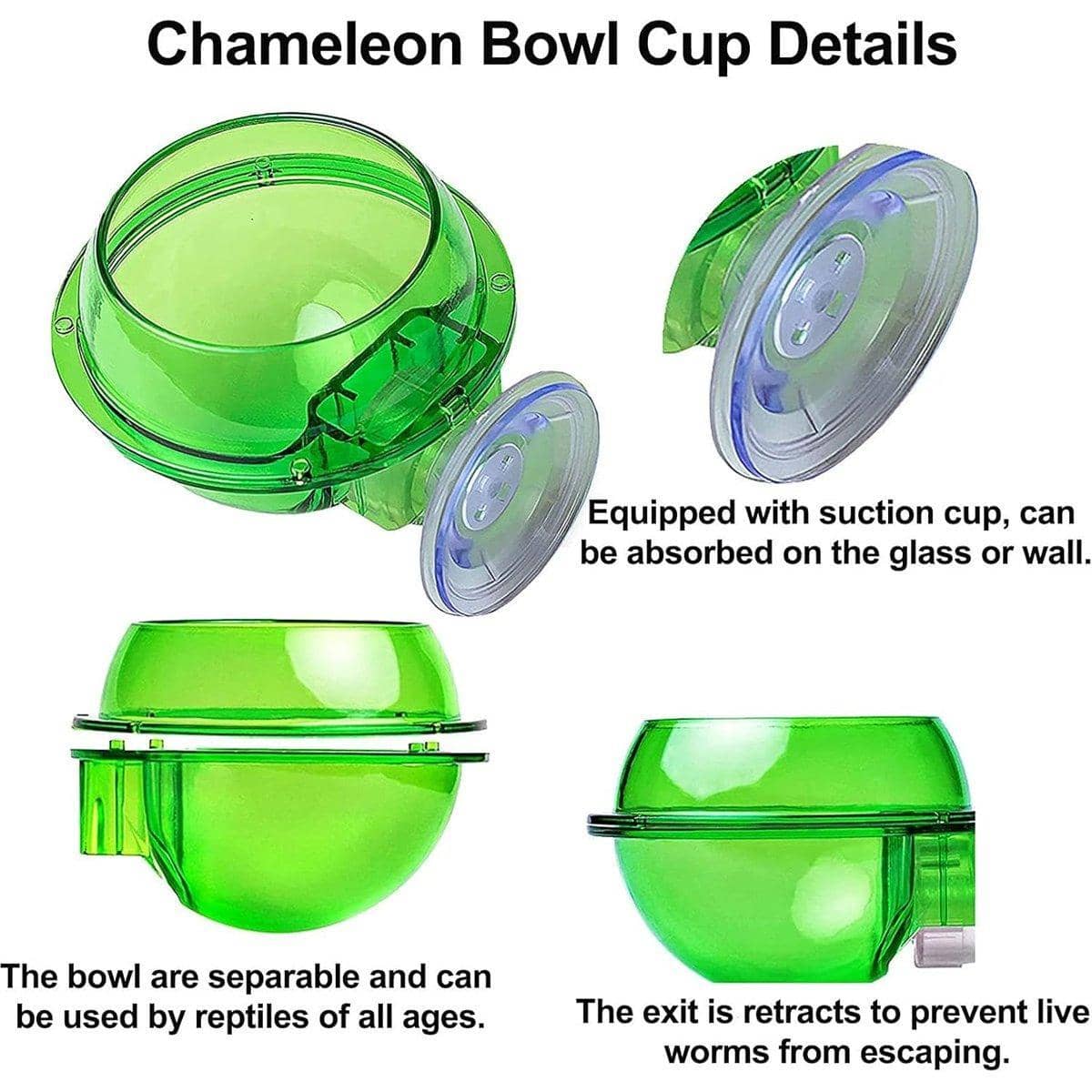 Pack of 2 Suction Cup Reptile Feeder Bowls for Water and Live Food - Transparent Green - view 4