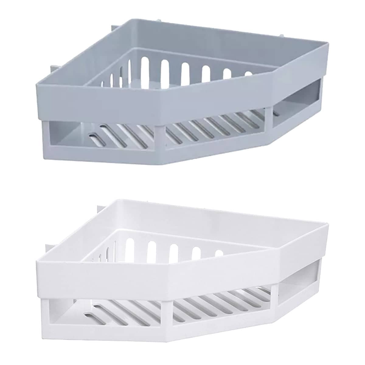 Pack of 2 Wall Mounted Corner Storage Shelves for Bathroom and Kitchen - White and Grey - view 2
