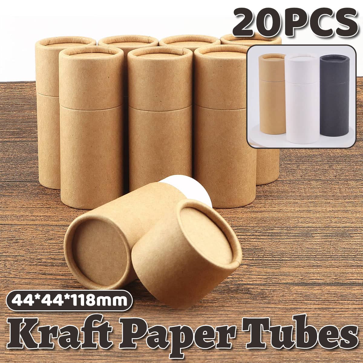 Pack of 20 Kraft Paper Cylinder Gift Boxes with Lids - Black, 44 x 118 mm - view 2