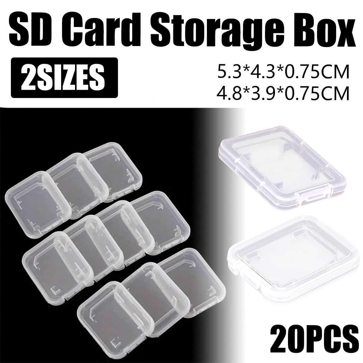 Pack of 20 Plastic SD Card Storage Case Dustproof Memory Card Organising - Large, 5.3 x 4.3 x 0.75 cm - view 2