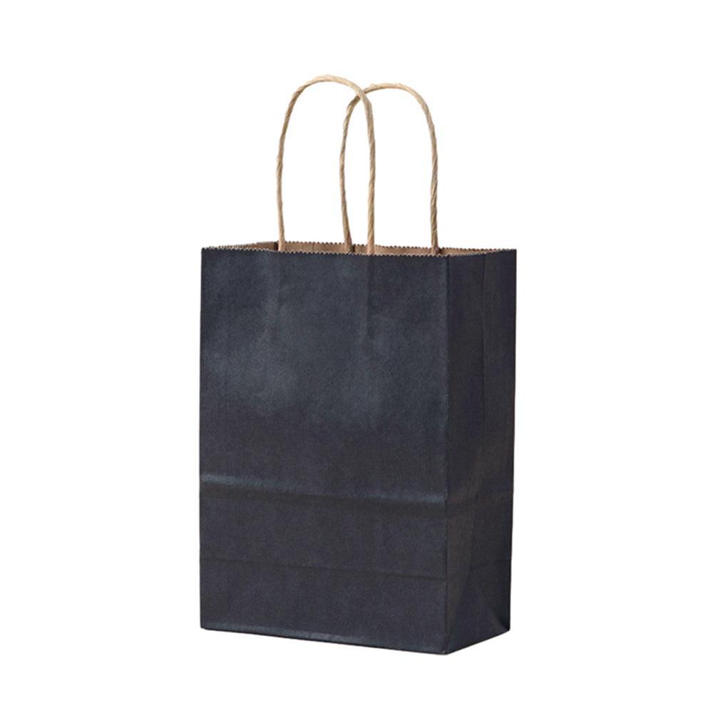Pack of 20 Small Kraft Paper Gift Bags with Handles for Shopping and Party Favours - Black