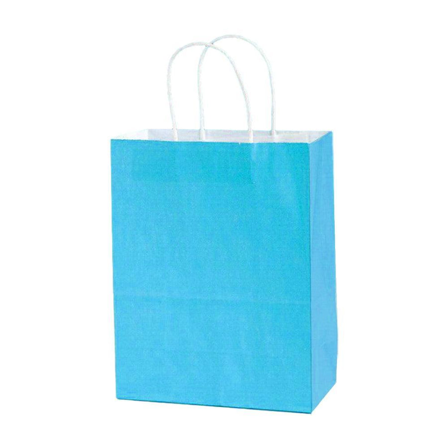 Pack of 20 Small Kraft Paper Gift Bags with Handles for Shopping and Party Favours - Blue