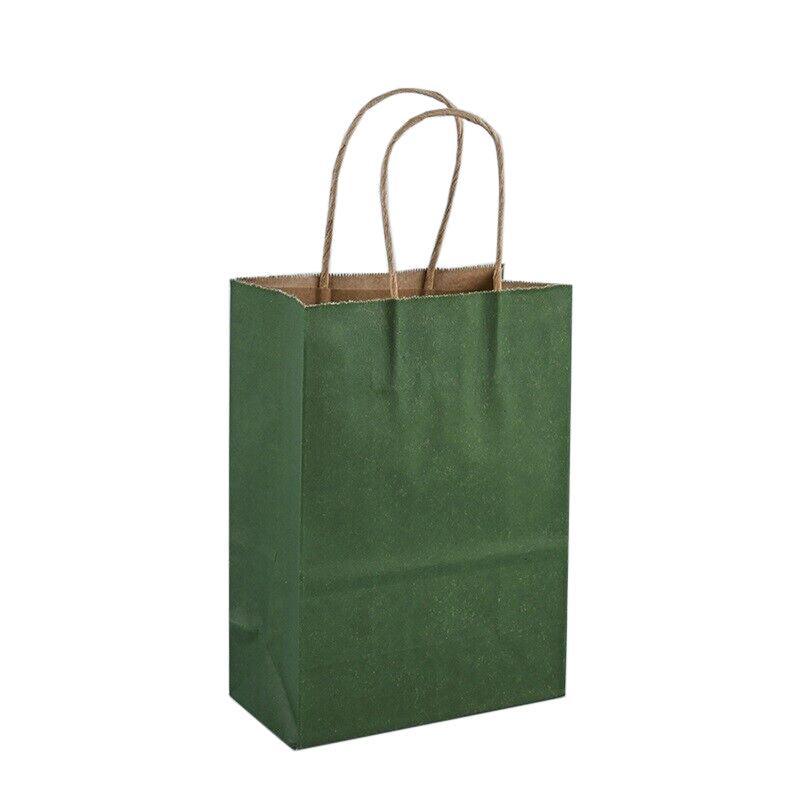 Pack of 20 Small Kraft Paper Gift Bags with Handles for Shopping and Party Favours - Dark Green