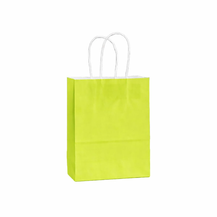 Pack of 20 Small Kraft Paper Gift Bags with Handles for Shopping and Party Favours - Light Green