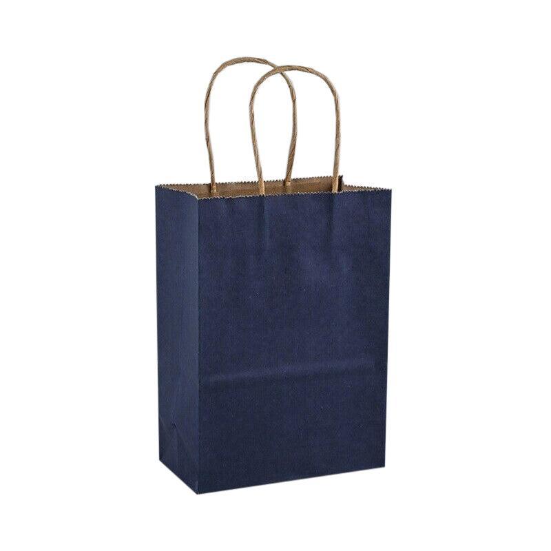 Pack of 20 Small Kraft Paper Gift Bags with Handles for Shopping and Party Favours - Navy Blue