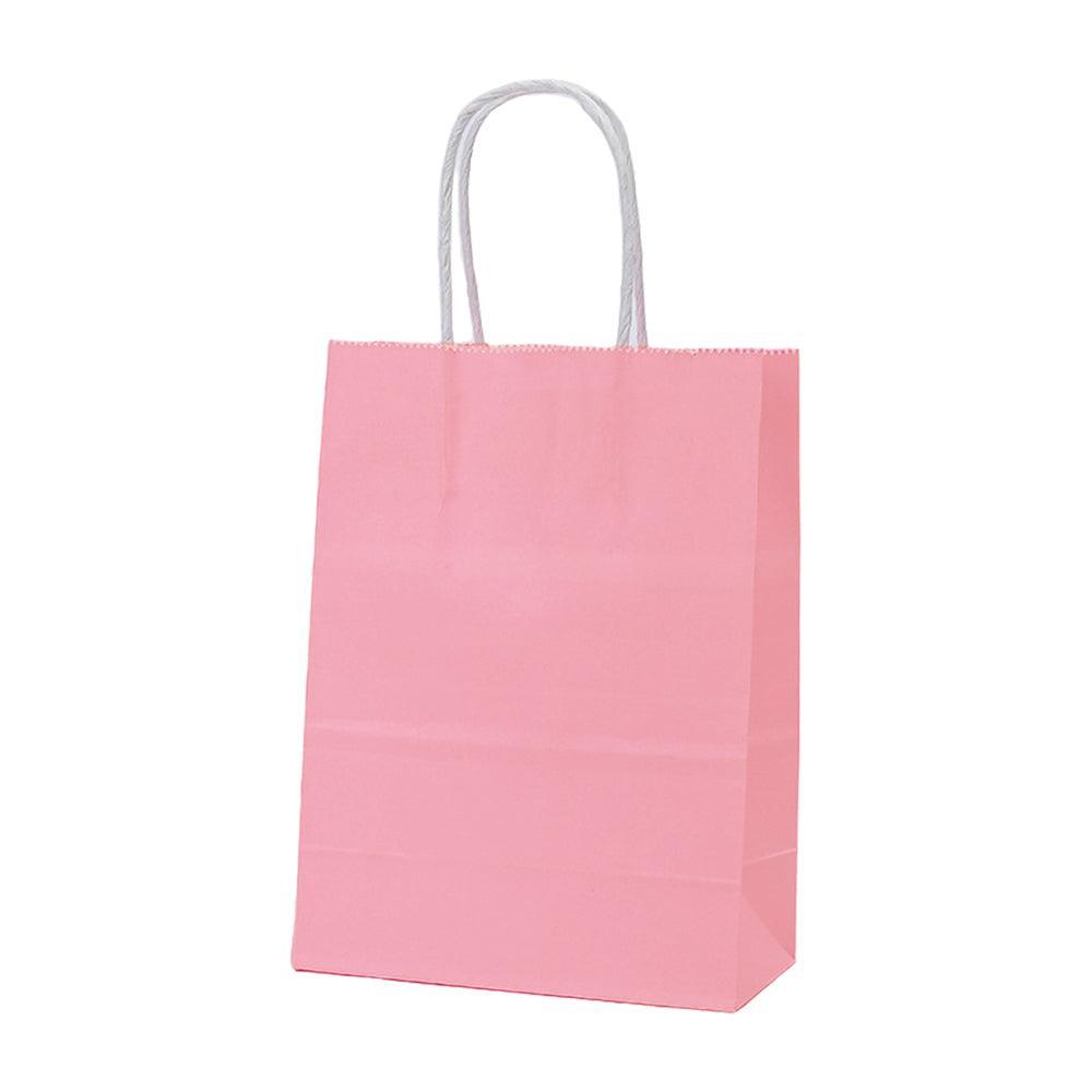 Pack of 20 Small Kraft Paper Gift Bags with Handles for Shopping and Party Favours - Pink
