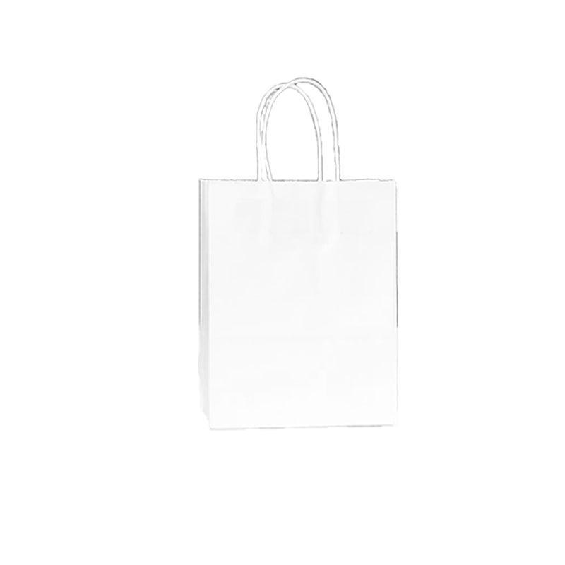Pack of 20 Small Kraft Paper Gift Bags with Handles for Shopping and Party Favours - White