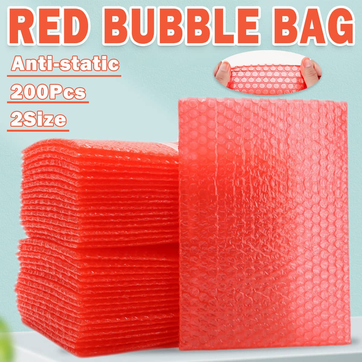 Pack of 200 Red Bubble Mailing Bags, 15 x 25 cm Padded Envelopes - view 2