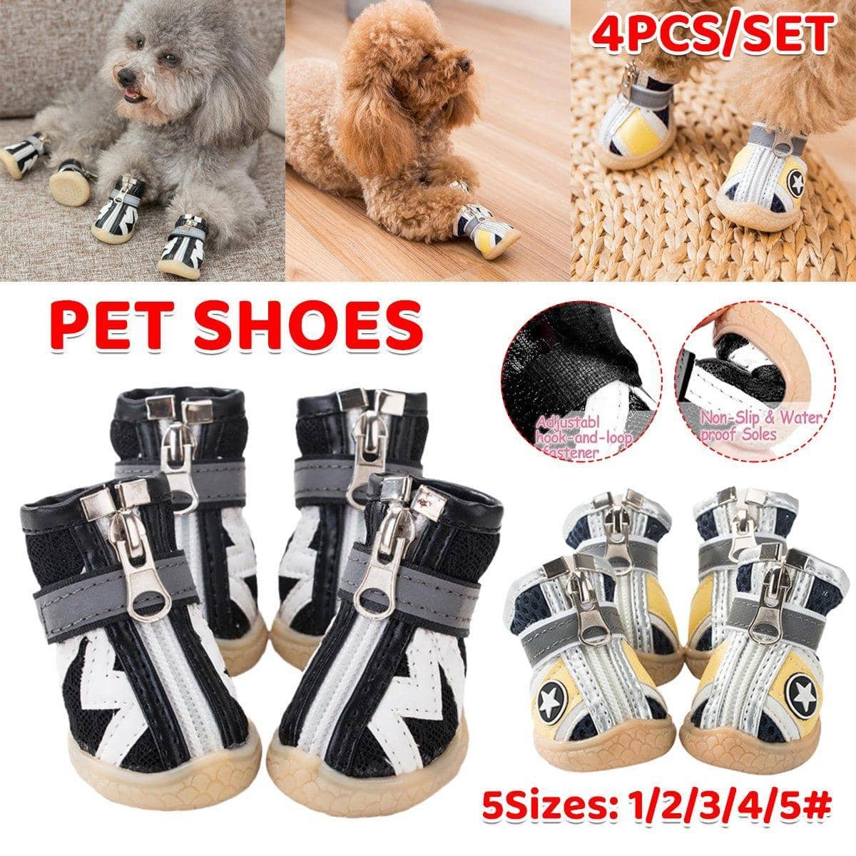 Pack of 4 Breathable Soft Sole Dog Shoes for Small Dogs - Black and White, Size 3 - view 2