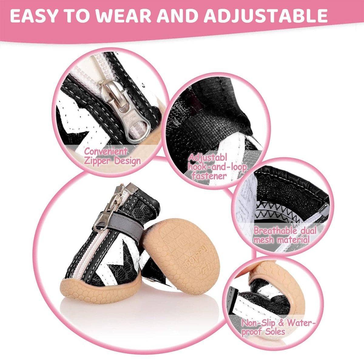 Pack of 4 Breathable Soft Sole Dog Shoes for Small Dogs - Black and White, Size 3 - view 5