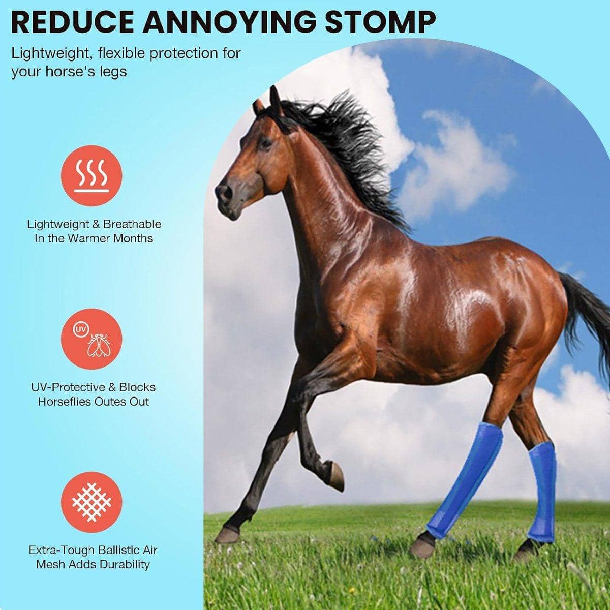 Pack of 4 Horse Leg Wraps with Mesh Covers for Insect Protection - Blue - view 5