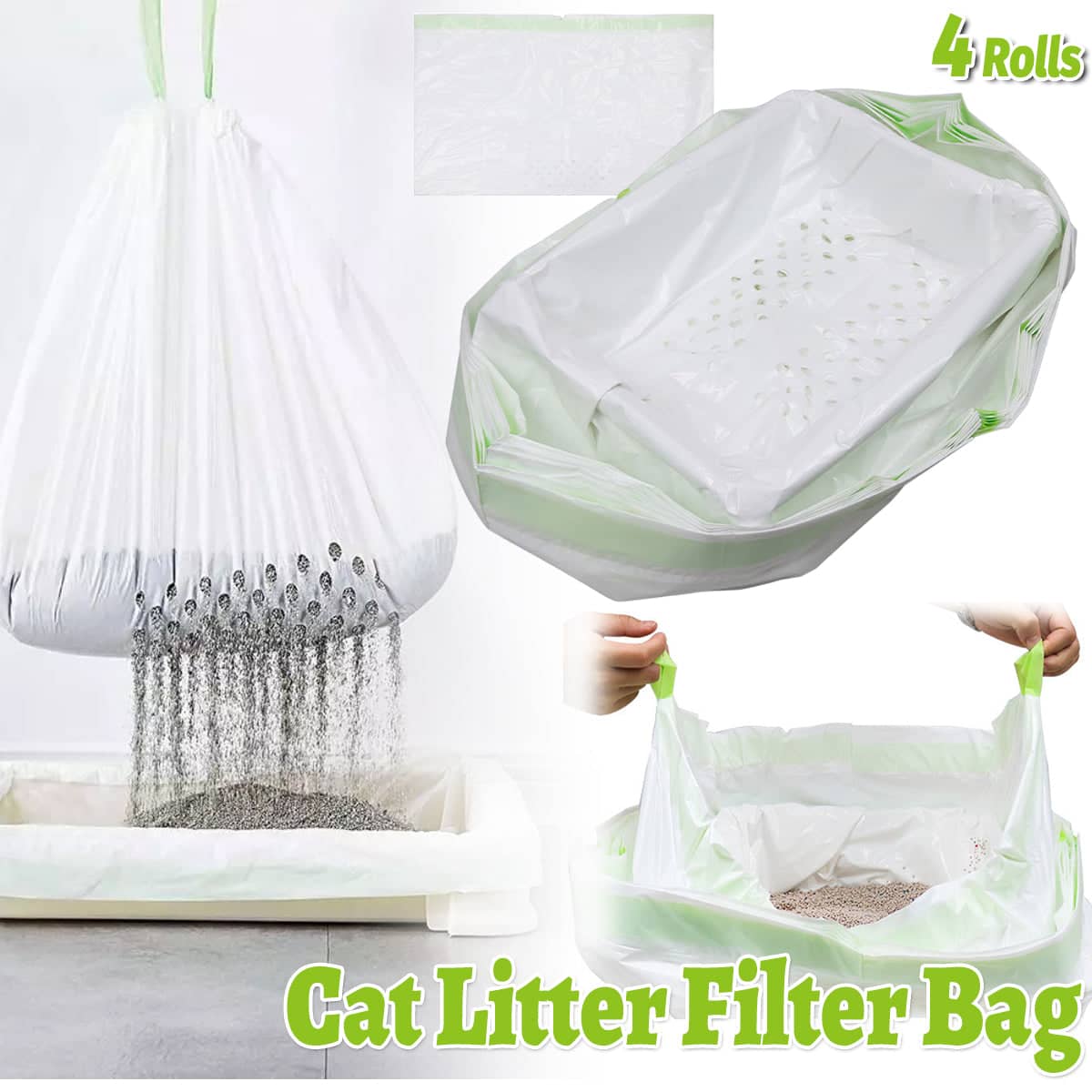Pack of 4 Rolls Cat Litter Filter Bags for Pet Litter Pickup and Waste Disposal