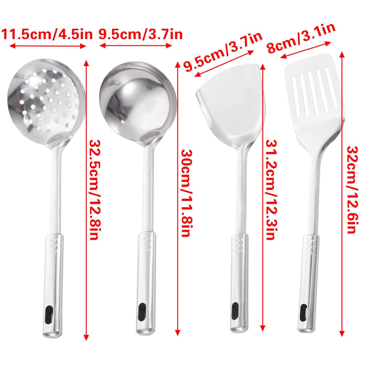 Pack of 4 Stainless Steel Kitchen Utensils - Slotted Turner, Spoon, Ladle and Skimmer - view 3