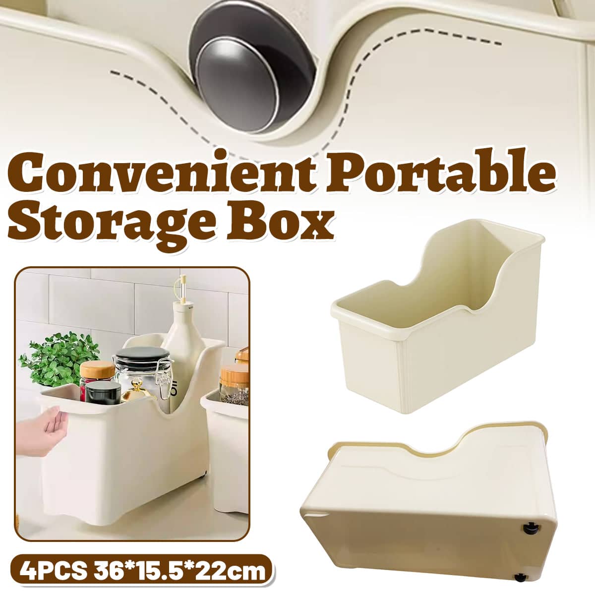 Pack of 4 Wheeled Kitchen Storage Boxes with Pulley for Pots and Spice Bottles
