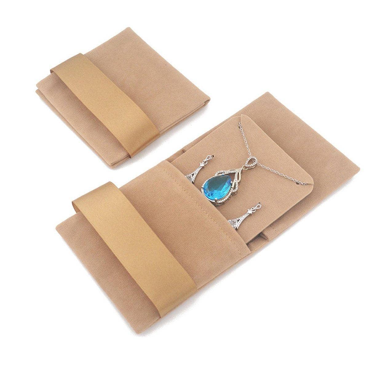 Pack of 5 Velvet Flannel Jewellery Pouches with Drawstring - Apricot