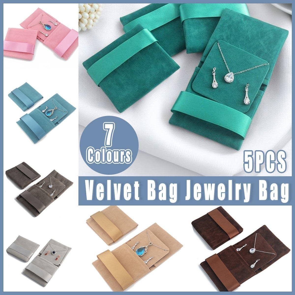 Pack of 5 Velvet Flannel Jewellery Pouches with Drawstring - Coffee Brown - view 2