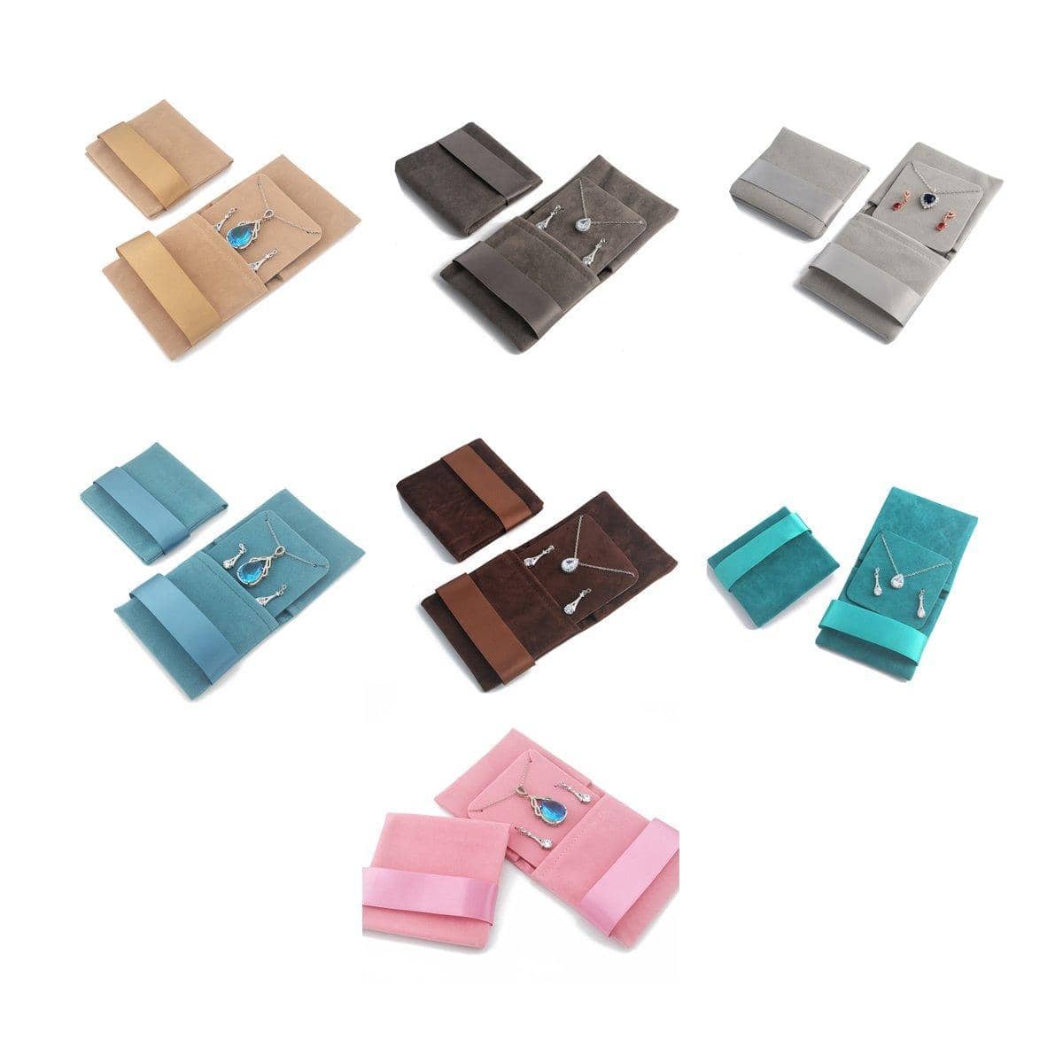 Pack of 5 Velvet Flannel Jewellery Pouches with Drawstring - Coffee Brown - view 3