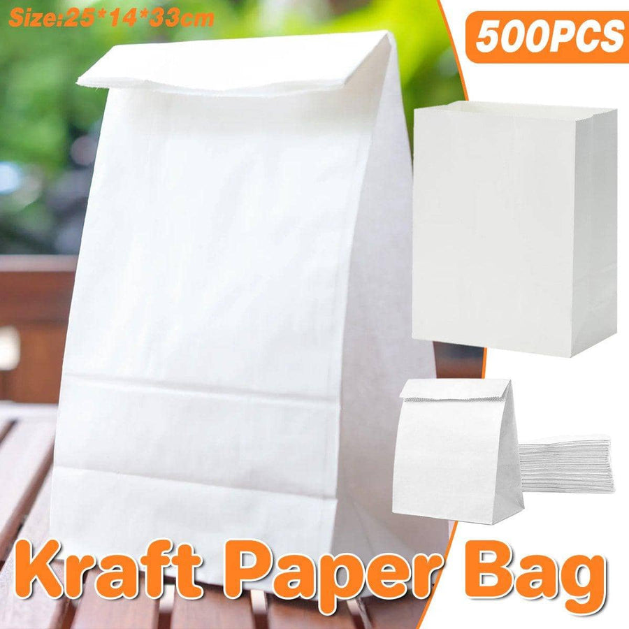 Pack of 500 Small White Kraft Paper Bags for Food Storage and Packaging