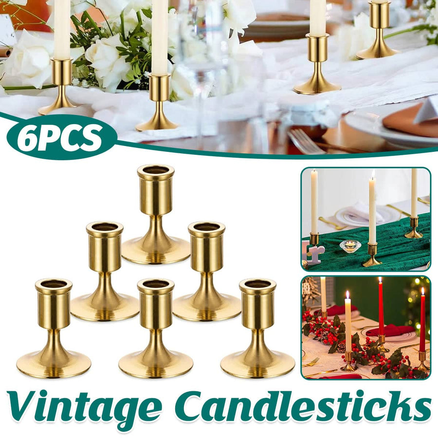 Pack of 6 Gold Iron Candle Holders for Christmas and Dinner Decor
