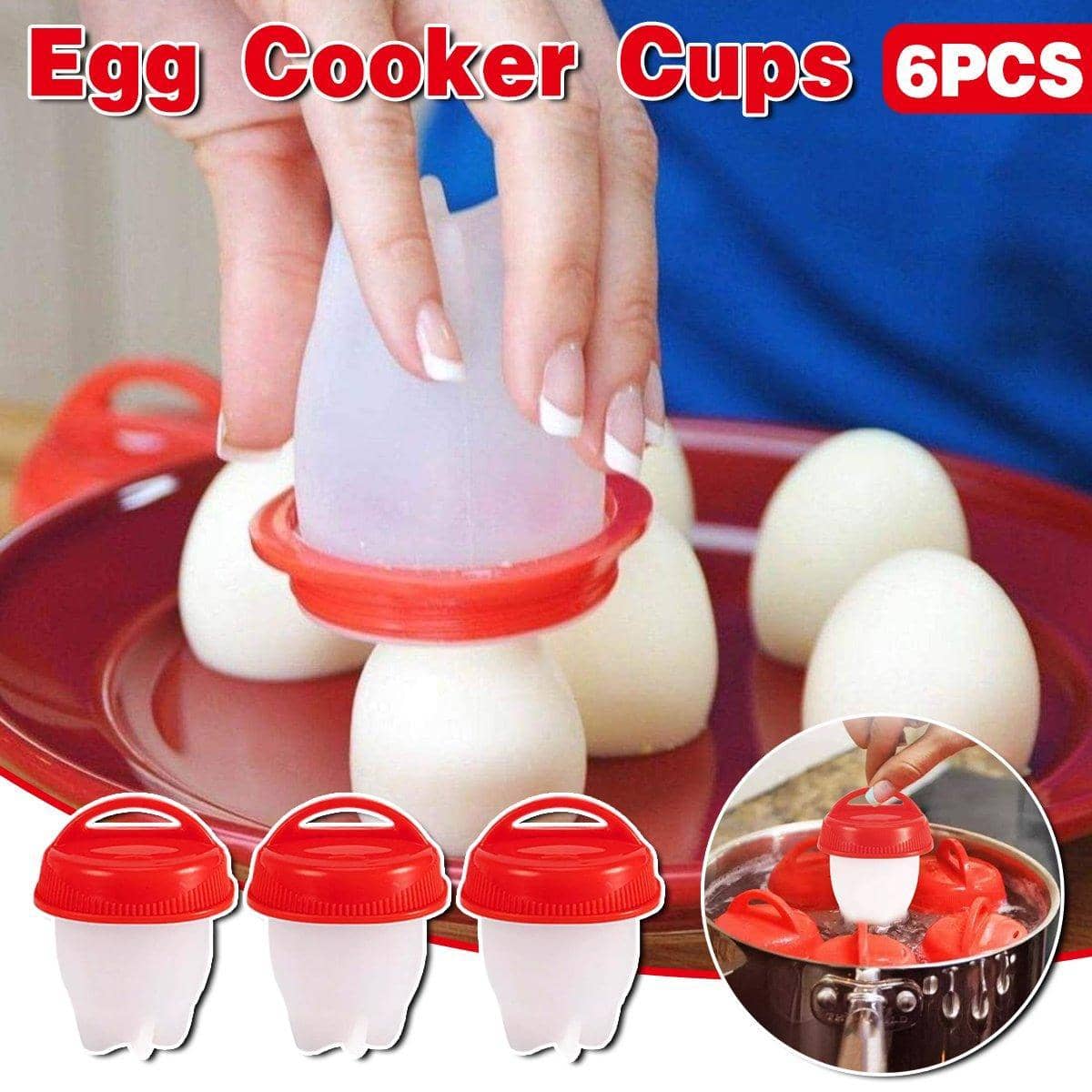 Pack of 6 Silicone Egg Cooker Cups with Lids for Boiling and Poaching