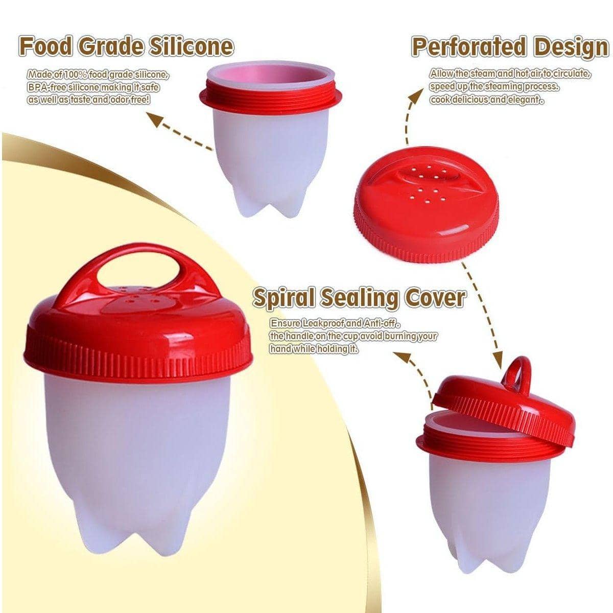 Pack of 6 Silicone Egg Cooker Cups with Lids for Boiling and Poaching - view 4
