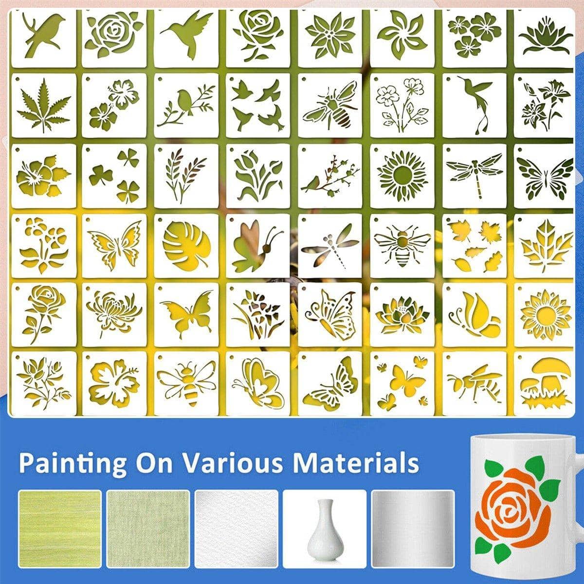 Pack of 60 Flower and Animal Painting Stencils, Reusable PET Templates - view 4