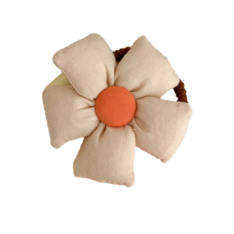 Padded Flower Hair Tie, Elastic Ponytail Holder - Beige