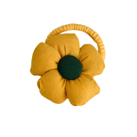 Padded Flower Hair Tie, Elastic Ponytail Holder - Yellow