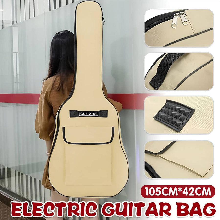 Padded Guitar Gig Bag with Double Shoulder Straps - 105 x 42 cm, Beige