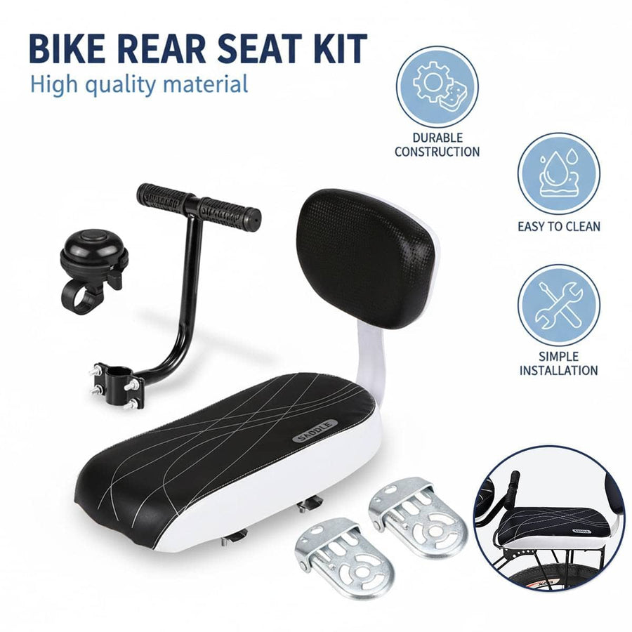 Padded Rear Passenger Bike Seat Kit with Backrest - Black and White