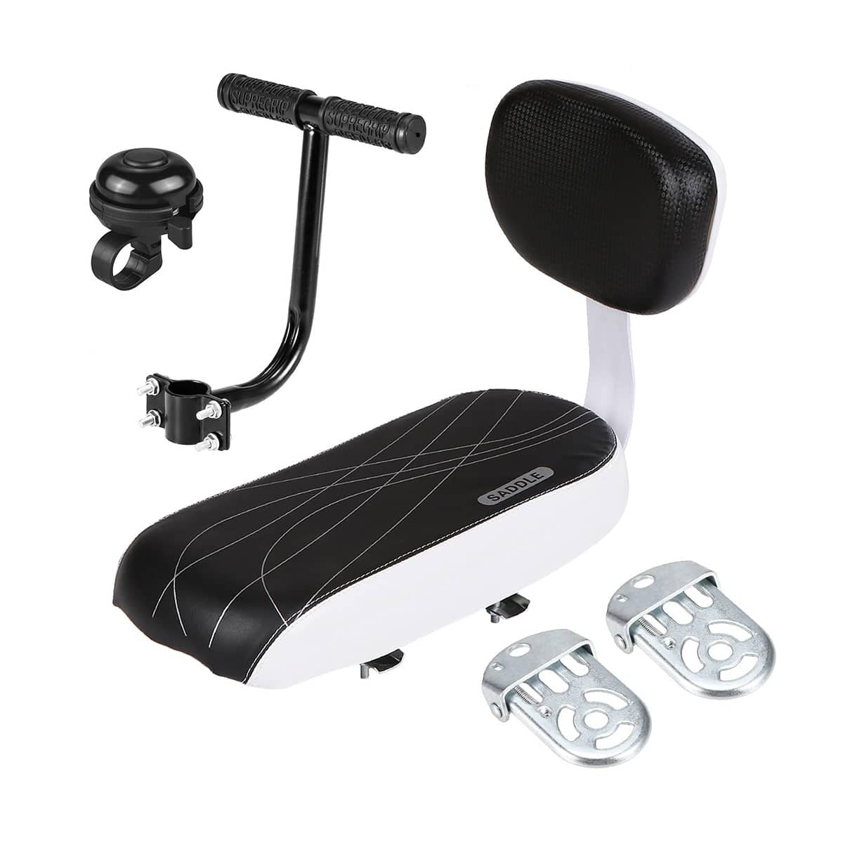 Padded Rear Passenger Bike Seat Kit with Backrest - Black and White - view 2
