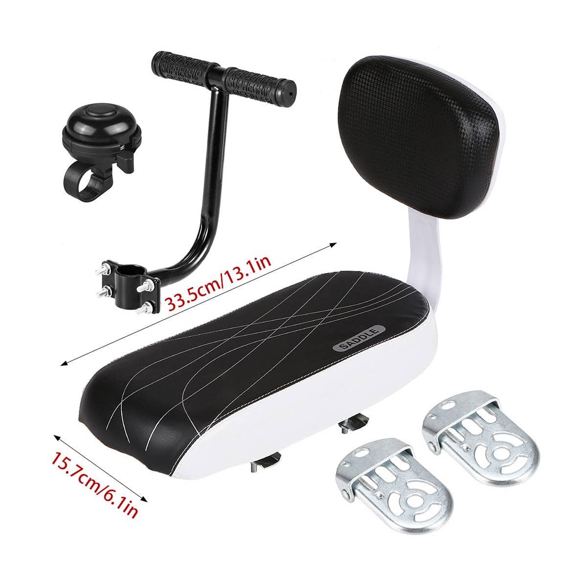 Padded Rear Passenger Bike Seat Kit with Backrest - Black and White - view 3