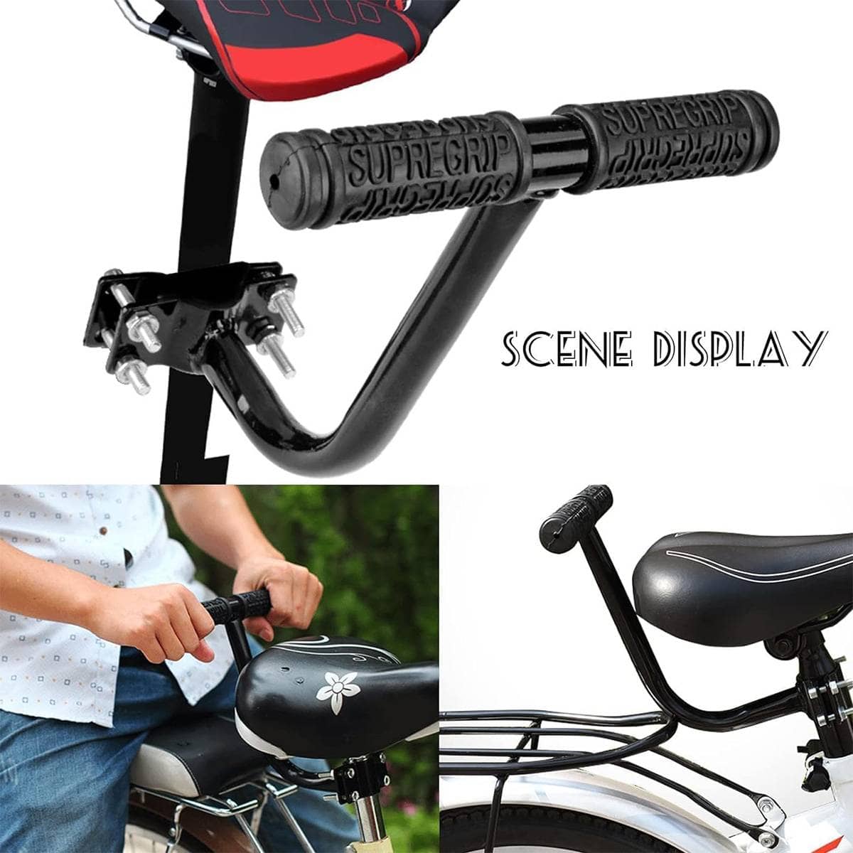 Padded Rear Passenger Bike Seat Kit with Backrest - Black and White - view 5